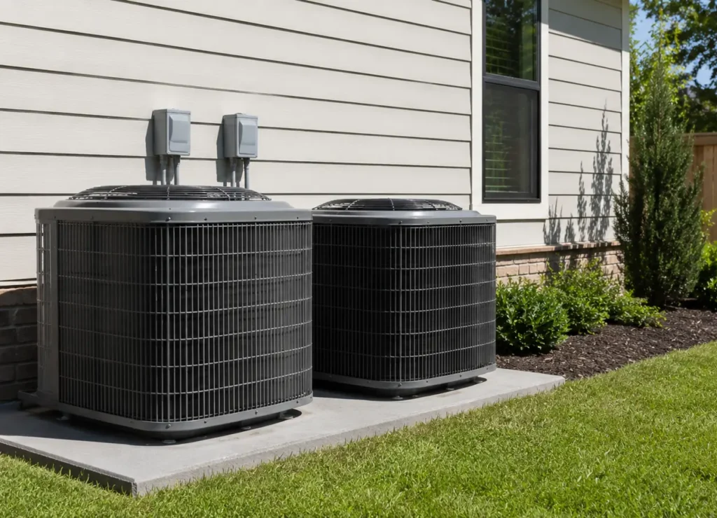 Two AC condenser units side by side Texas