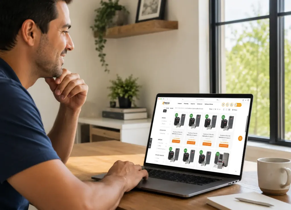 Man ordering HVAC equipment online laptop